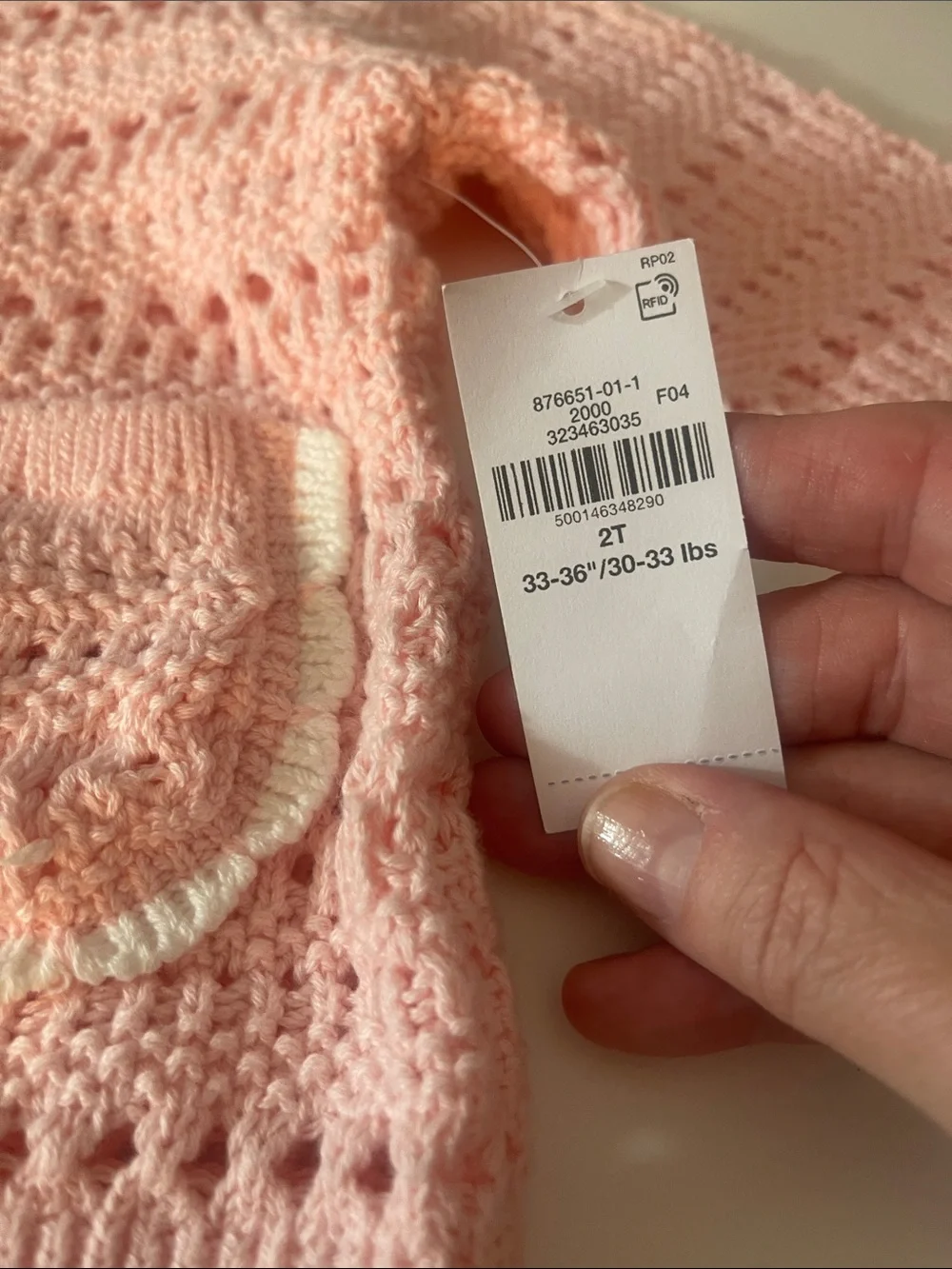 Old Navy Pink Crochet Cardigan with White Trim